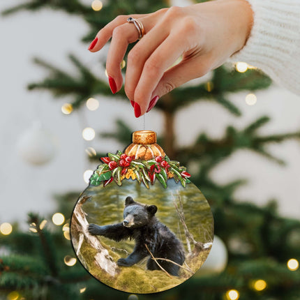 Black Bear Cubs in Alaskan Woods Wooden Ornaments by G.Debrekht - Wildlife Holiday Decor - 870038-3
