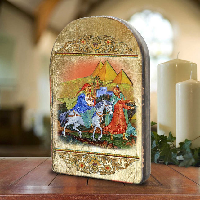 Flight to Egypt Wooden Gold Plated Religious Orthodox Sacred Icon - Inspirational Icon Decor - 86016-0