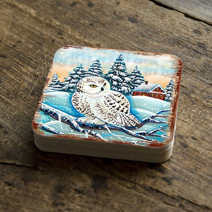 Owl Wooden Cork Coasters Gift Set of 4 by Nature Wonders - Nature Wildlife Decor  - 95213C-S4-2