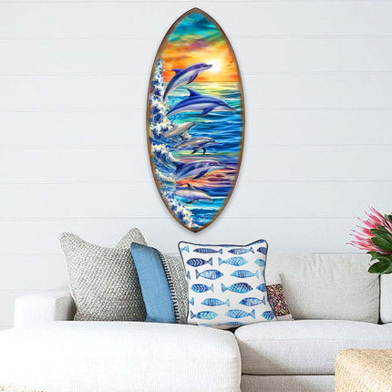 Dolphins Surfboard Coastal Wall Art by G. DeBrekht - Coastal Holiday Decor - 8490129HS-0