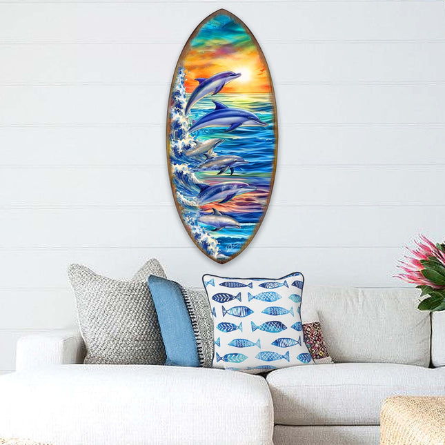 Dolphins Surfboard Coastal Wall Art by G. DeBrekht - Coastal Holiday Decor - 8490129HS-0