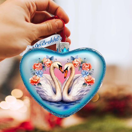 Swan Love Heart Glass Ornament by G. Debrekht - Christmas Decor - 753-012-3