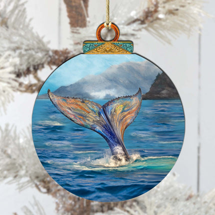 Iridescent Humpback's Tail Wooden Ornaments by G.Debrekht - Wildlife Holiday Decor - 870043-2