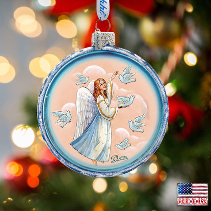 White Doves Angel Glass Ornament by G. DeBrekht - Nativity Holiday Decor - 73561C-1