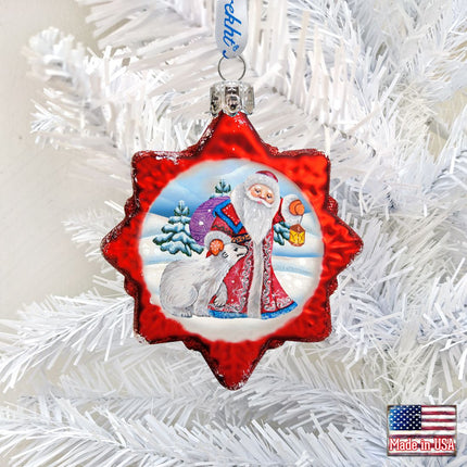 Santa With Polar Bear Mercury Glass Ornament by G. DeBrekht - Christmas Santa Snowman Decor - 773011-1