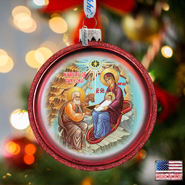Orthodox Nativity Glass Ornament by G. DeBrekht - Nativity Holiday Decor - 73752-0