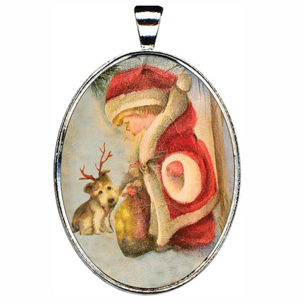 Little Santa Silver Plated Medal Pendant Necklace - 44153O-0