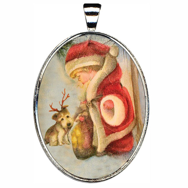 Little Santa Silver Plated Medal Pendant Necklace - 44153O-0