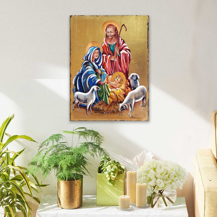 Holy Family Wooden Gold Plated Religious Christian Sacred Icon - Inspirational Icon Decor - 85050-2