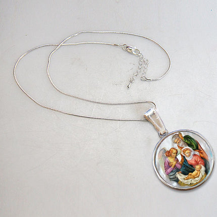 The Holy Family Silver Plated Mother of Pearl Necklace - 43020-2