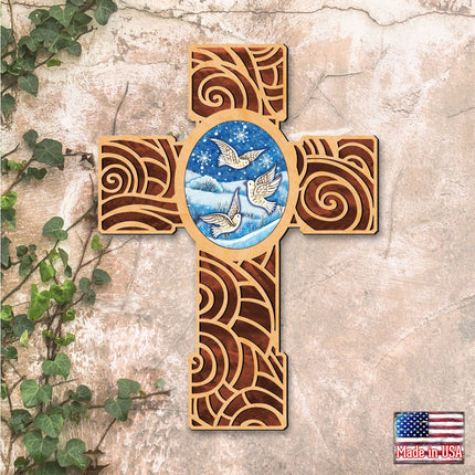 Wooden Cross of Peace Dove Modern Wooden Cross by Museum Icons - Easter Spring Decor - 88292-2
