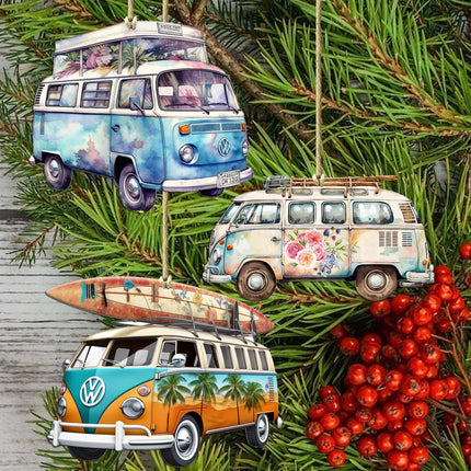 Surf Vans Decorative Wooden Ornaments Set of 3 by G. Debrekht - Coastal Decor - 8091040-S3-2