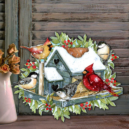Front Door Winter Cardinals Birdhouse Decor - Christmas Welcome by Susan Winget - Handmade Gift Product Code 8471115-2H-SW-3
