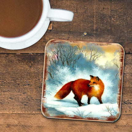 Fox Wooden Cork Coasters Gift Set of 4 by Nature Wonders - Nature Wildlife Decor  - 95376C-S4-1