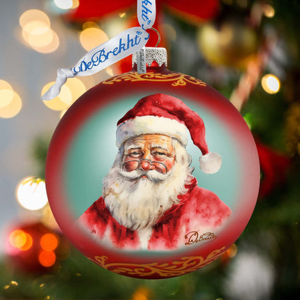 Captivating Smile of Santa Ball Glass Ornament by G. Debrekht - Christmas Santa Snowman Decor - 73376-1