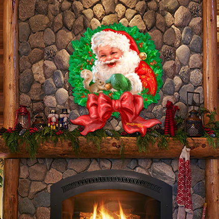 Santa Bow Holiday Door Wreath by D. Gelsinger - Christmas Santa Snowman Decor - 8461014H-1309-1