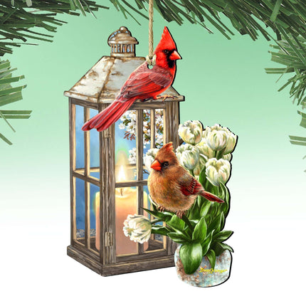 Lantern Cardinals Wooden Ornaments by Gelsinger - Easter Spring Decor - 8461057-DG-0