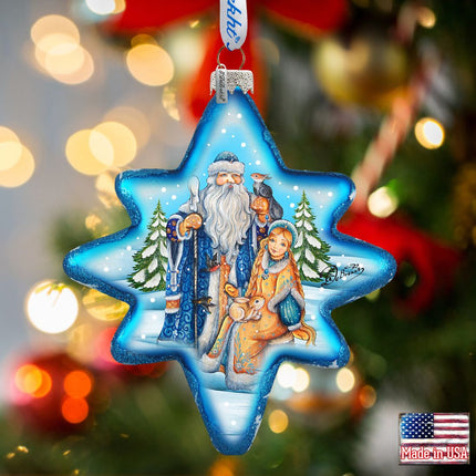 Father Frost and Snow Maiden North Star Glass Ornament by G. DeBrekht - Christmas Santa Snowman Decor - 755-015-0