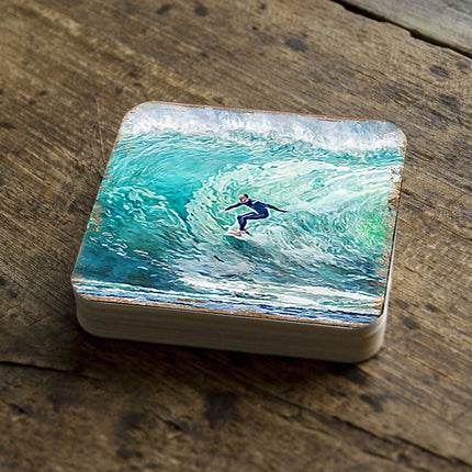 Surfer Coastal Wooden Cork Coasters Gift Set of 4 by Nature Wonders - Coastal Sea-Life Decor - 95227C-S4-2