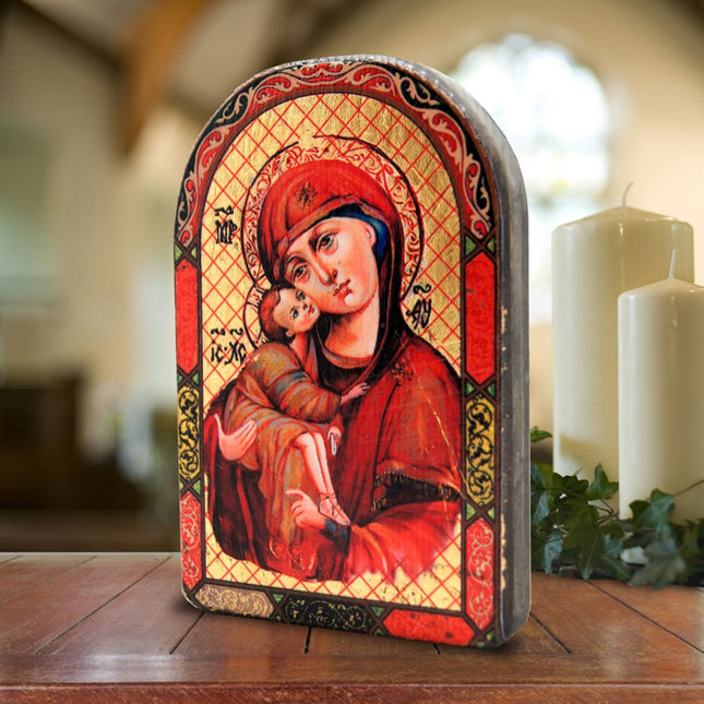 Mother of God Wooden Gold Plated Religious Chris Orthodox ian Sacred Icon - Inspirational Icon Decor - 86011-0