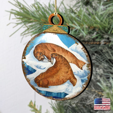 Sea Lions Ball Wooden Ornaments by G. DeBrekht - Coastal Holiday Decor - 8025377-2
