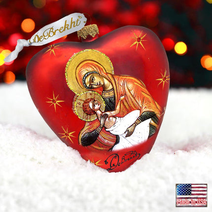 Mary and Jesus Heart Glass Ornament by G. DeBrekht - Nativity Holiday Decor - 73231-1