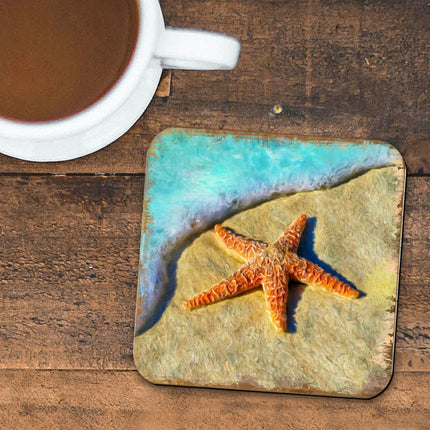 Starfish Coastal Wooden Cork Coasters Gift Set of 4 by Nature Wonders - Coastal Sea-Life Decor - 95253C-S4-1