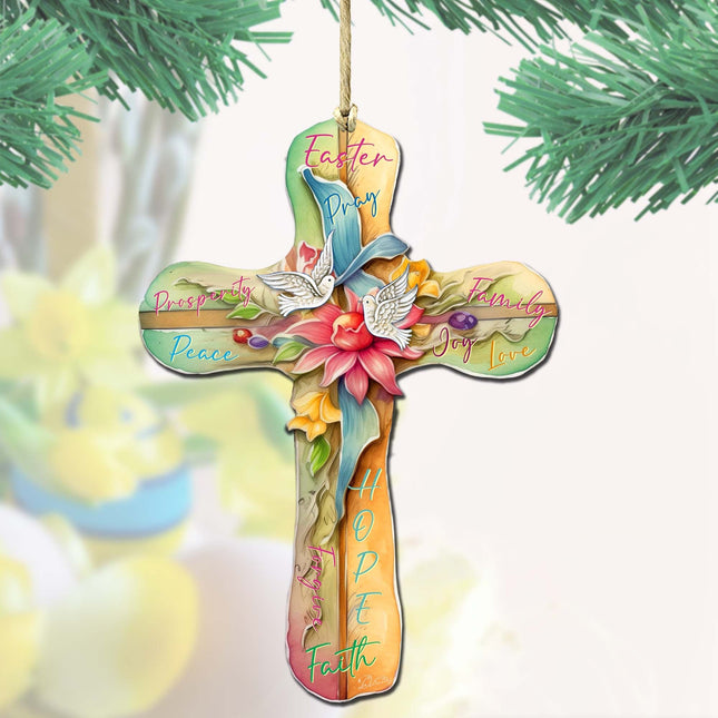 Easter Cross with Doves Wooden Ornaments by G. DeBrekht Easter Spring Decor - 8688167-0