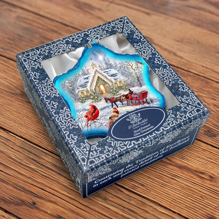 Sleigh Ride Snowflake Glass Ornament by D. Gelsinger - Christmas Santa Snowman Decor - 754-104-DG-3