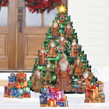 Santa-Themed Christmas Tree Set Outdoor Indoor Decor Wooden Christmas Decoration by G. Debrekht Christmas Decor - 8191517F-G-1