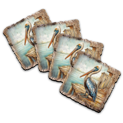 Pelican Wooden Cork Coasters Gift Set of 4 by Nature Wonders Nature Wildlife Decor  - 95388C-S4-2