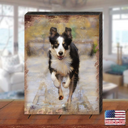 Alick Running Dog Art Wooden Wall Art by Nature Wonders - Pets Dog and Cats Decor - 95342B-1