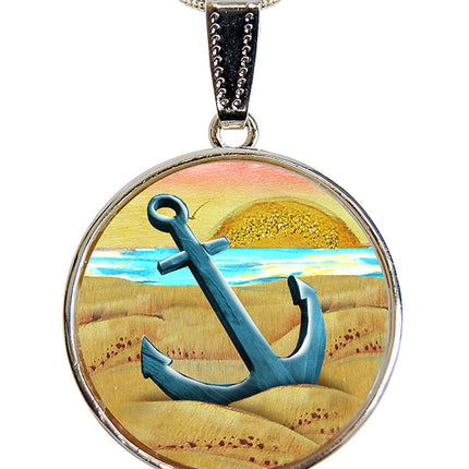 Anchor Silver-Plated Mother of Pearl Jewelry Pendant Necklace - 44056-2