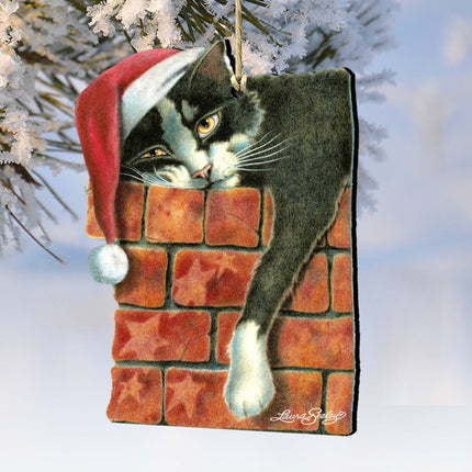 Peeking Tom Santa Cat Wooden Ornaments - Tree Ornament by Laura Seeley - Pets Dog and Cats Decor - 8512062-LS-0