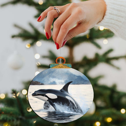 Alaskan Orcas Wooden Ornaments by G.Debrekht - Wildlife Holiday Decor - 870051-3