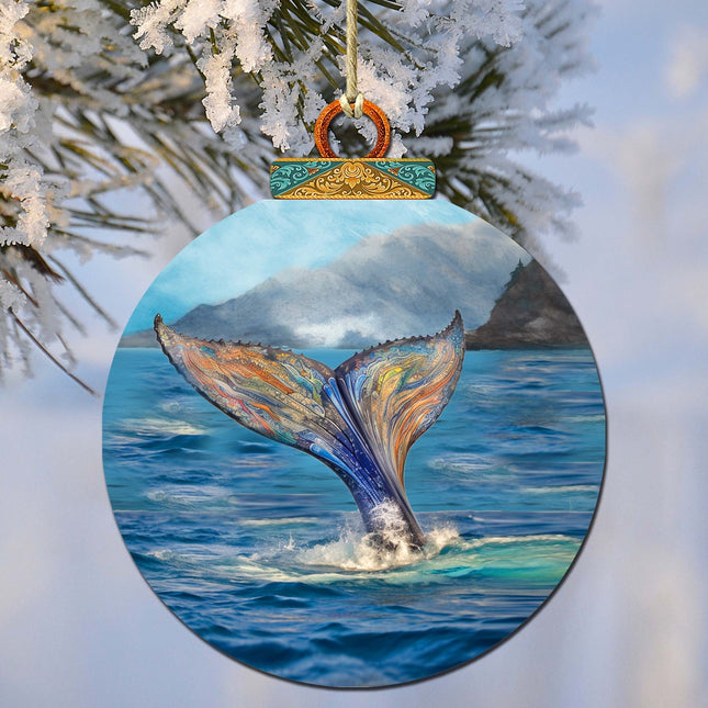 Iridescent Humpback's Tail Wooden Ornaments by G.Debrekht - Wildlife Holiday Decor - 870043-0