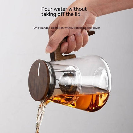 One-Click Filtering Walnut Full Glass Liner Teapot | Elegant Brewing Solution-3