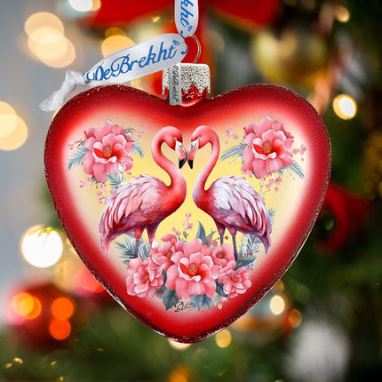 Flamingo Love Heart Glass Ornament by G. Debrekht Christmas Decor - 753-013-1