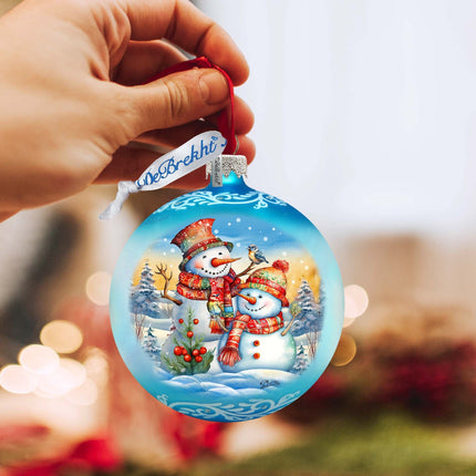 Winter Friends Ball Glass Ornament by G. Debrekht - Christmas Santa Snowman Decor - 73373-2