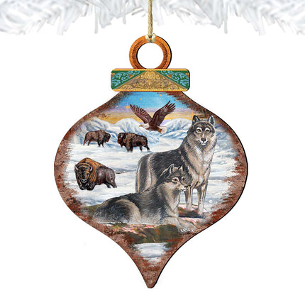 Wolves Drop Wooden Ornaments by G. DeBrekht - Wildlife Holiday Decor - 8035219-4