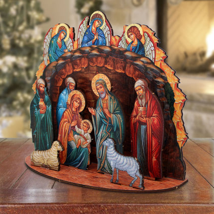 Orthodox Nativity Scene with Angels Decorative Village Set by G. Debrekht Nativity Holiday Decor - 852762-1