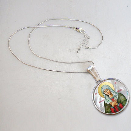 Mother of God Tenderness Silver Plated Mother of Pearl Necklace Jewelry - 43012-1