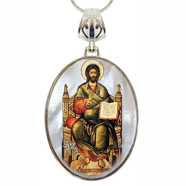 Jesus Silver Plated Mother of Pearl Necklace Jewelry - 43047-0