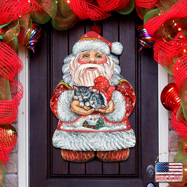 Kitten Holiday Santa Christmas Door Decor by G. DeBrekht - Christmas Decor - 8117808H-0