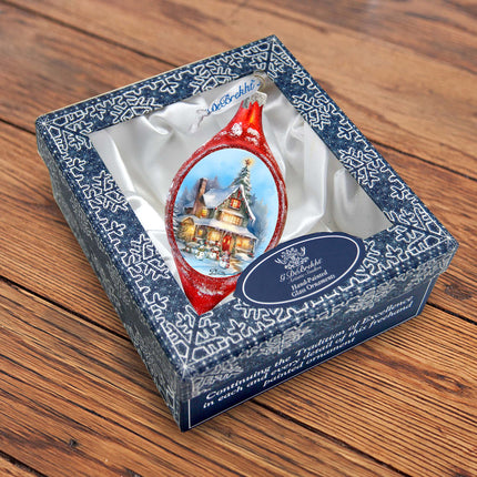 Christmas Cottage Drop Glass Ornament by G. Debrekht Christmas Santa Snowman Decor - 757-042-4