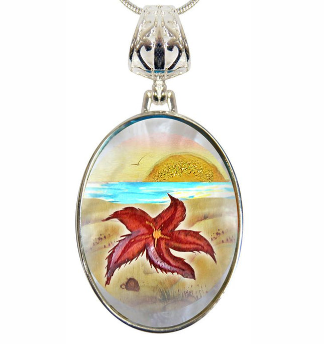 Starfish Pendant Silver-Plated Mother of Pearl Jewelry Necklace - 44051-0