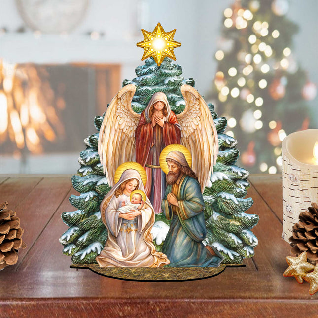 Nativity Scene with Christmas Tree Decorative Village Set by G. Debrekht Nativity Holiday Decor - 852767-0