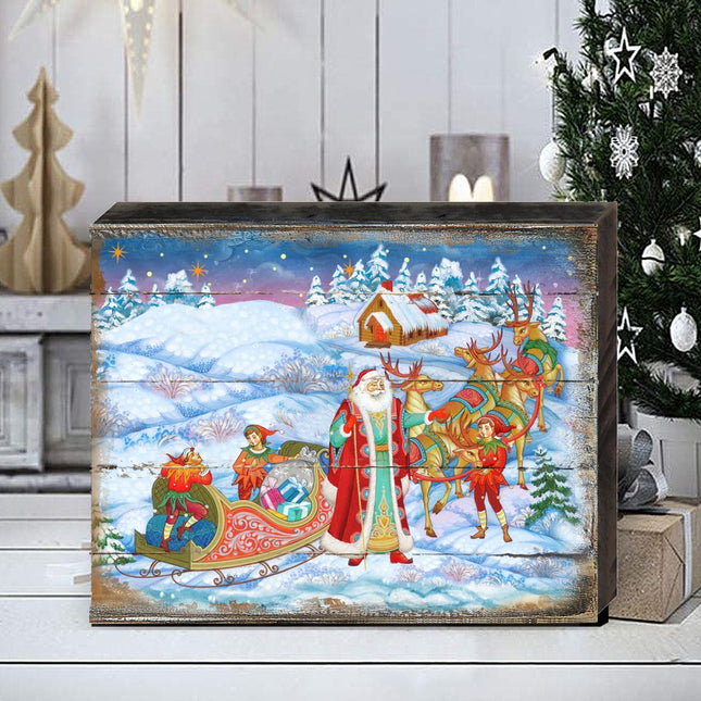 Bellowed Carrier Santa Wooden Wall Art by G. DeBrekht - Christmas Santa Snowman Decor - 8173843B-0