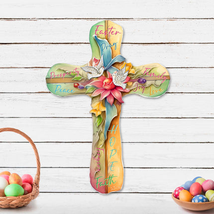Easter Cross with Doves Holiday Door Decor by G. Debrekht - Easter Spring Decor - 8688167H-4