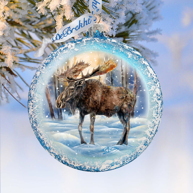 In the Heart of the Forest - Moose Medallion Glass Ornament by G. Debrekht - Wildlife Holiday Decor - 73383-0